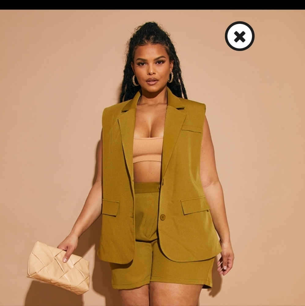 Plus Size Olive Woven Longline Set